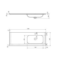 SAPHO ARUBA umývadlo vpravo, 160x51,5 cm, Rockstone biela mat AR160-B1R - Sapho