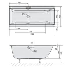 POLYSAN CLEO SLIM obdĺžniková vaňa 170x75x48cm, biela 94611S - Polysan