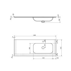 SAPHO ARUBA umývadlo vpravo, 130x51,5 cm, Rockstone biela mat AR130-B1R - Sapho