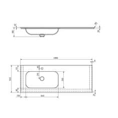 SAPHO ARUBA umývadlo vľavo, 140x51, 5 cm, Rockstone biela mat AR140-B1L - Sapho