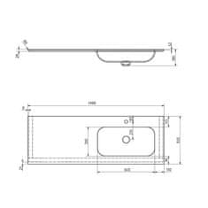 SAPHO ARUBA umývadlo vpravo, 190x51,5 cm, Rockstone biela mat AR190-B1R - Sapho