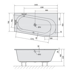 SAPHO ASTRA WR SLIM asymetrická vaňa 165x90x48cm, biela 31611S - Polysan