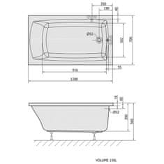 POLYSAN LILY SLIM obdĺžniková vaňa 120x70x39cm, biela 25111S - Polysan