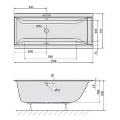 POLYSAN CLEO SLIM obdĺžniková vaňa 150x75x48cm, biela 27611S - Polysan