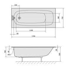 POLYSAN EBRO SLIM obdĺžniková vaňa 170x75x39cm, biela 26711S - Polysan