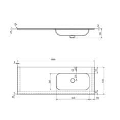 SAPHO ARUBA umývadlo vpravo, 180x51,5 cm, Rockstone biela mat AR180-B1R - Sapho