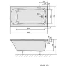 POLYSAN LILY SLIM obdĺžniková vaňa 130x70x39cm, biela 77511S - Polysan