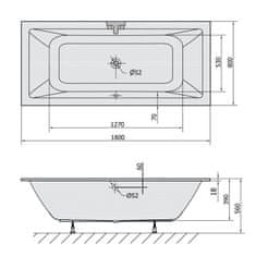 POLYSAN KRYSTA SLIM obdĺžniková vaňa 180x80x39cm, biela 71710S - Polysan