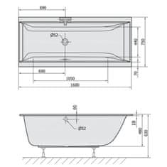 POLYSAN CLEO SLIM obdĺžniková vaňa 160x75x48cm, biela 93611S - Polysan