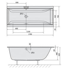 POLYSAN CLEO SLIM obdĺžniková vaňa 170x70x48cm, biela 74611S - Polysan