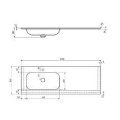 SAPHO ARUBA umývadlo vľavo, 200x51,5 cm, Rockstone biela mat AR200-B1L - Sapho