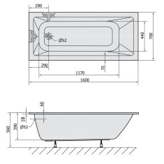 POLYSAN NOEMI SLIM obdĺžniková vaňa 160x70x39cm, biela 71707S - Polysan