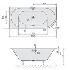 POLYSAN VIVA L SLIM asymetrická vaňa 175x80x47cm, biela 70119S - Polysan