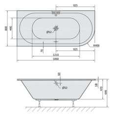 POLYSAN VIVA L SLIM asymetrická vaňa 185x80x47cm, biela 72099S - Polysan