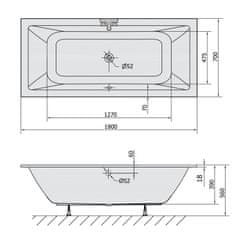 POLYSAN KRYSTA SLIM obdĺžniková vaňa 180x70x39cm, biela 72906S - Polysan