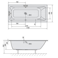 POLYSAN MIMOA SLIM obdĺžniková vaňa 170x75x39cm, biela 71709S - Polysan