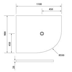 POLYSAN FLEXIA vanička z liateho mramoru štvrťkruh, s možnosťou úpravy rozmeru, 110x90x3cm, R550, ľavá - Polysan