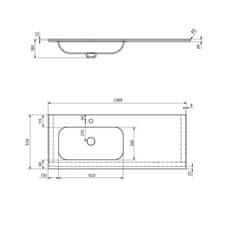 SAPHO ARUBA umývadlo vľavo, 130x51, 5 cm, Rockstone biela mat AR130-B1L - Sapho