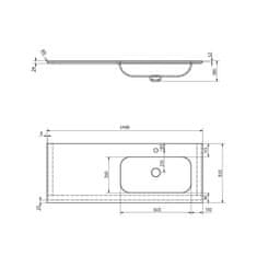 SAPHO ARUBA umývadlo vpravo, 140x51,5 cm, Rockstone biela mat AR140-B1R - Sapho