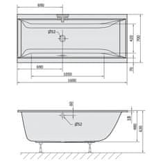 POLYSAN CLEO SLIM obdĺžniková vaňa 160x70x48cm, biela 73611S - Polysan