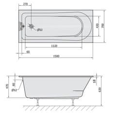 POLYSAN LISA SLIM obdĺžniková vaňa 150x70x47cm, biela 85111S - Polysan