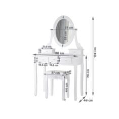 JOKOMISIADA Elegantná toaleta Biele retro zrkadlo zásuvky saténová stolička ZA4827