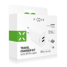 FIXED Nabíjačka do siete 2xUSB, 15W Smart Rapid Charge + Lightning MFi kabel 1m - bílá