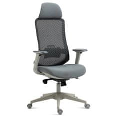 Autronic Kancelárska stolička, šedý plast, šedá priežná látka a mesh, 4D podrúčky, kolieska pre tvrdé podlahy, multifunkčné mechanizmu