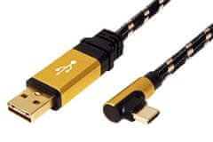 Kábel USB 2.0 kábel, obojstranný USB A (M) - USB C (M) lomený (90 °) 0,8 m