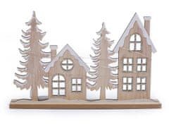 Drevená dekorácia zimnej domčeky svietiaca LED - prírodná str.