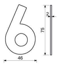 Číslo domové č.6 75mm nerez ČER