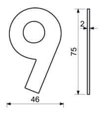 Číslo domové č.9 75mm nerez ČER