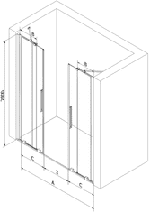 Mexen Velar Duo, posuvné dvere do otvoru 170x200 cm, 8mm číre sklo, zlatá lesklá, 871-170-000-02-50