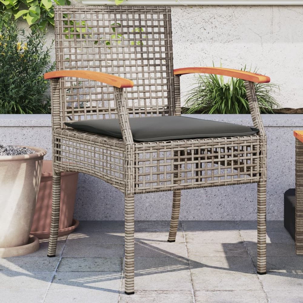 shumee Záhradné stoličky s vankúšmi 2 ks sivé polyratan akáciové drevo