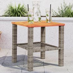 shumee Záhradný stôl sivý 40x40x42 cm polyratan akáciové drevo
