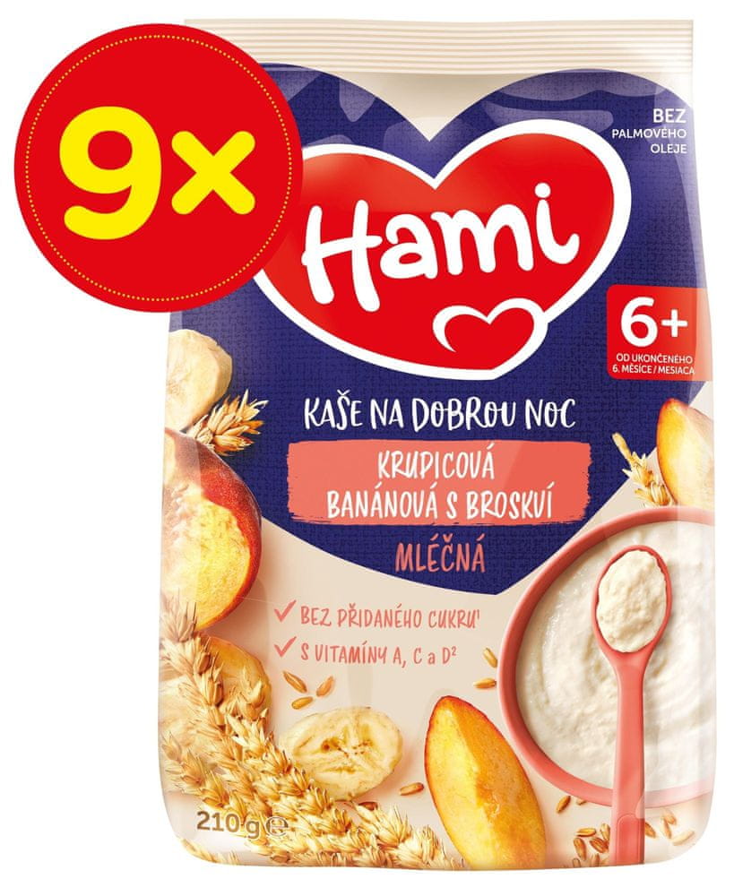 Hami mliečna kaša krupicová banánová s broskyňou 9x210g