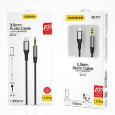 shumee Bavlnený opletený AUX audio kábel iPhone Lightning - mini jack 3,5 mm 1m, šedý