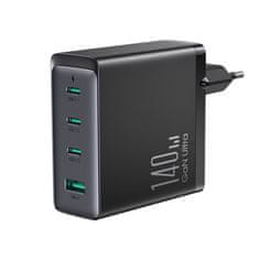 shumee GaN 140W rýchla nabíjačka 3x USB-C USB-A + USB-C kábel 240W 1,2m čierny