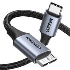 shumee Kábel pre SSD disk USB-C - micro USB-B 3.0 5Gb/s 3A 1m šedý