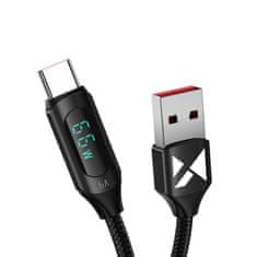 shumee USB-A - USB-C kábel s LED displejom 66W 6A 1m čierny