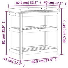 Vidaxl Stôl na presádzanie s policami 82,5x45x86,5 cm masívna borovica