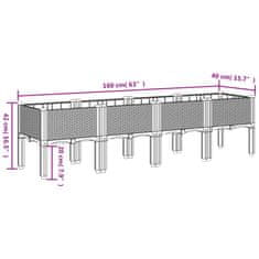 Vidaxl Záhradný kvetináč s nohami sivý 160x40x42 cm PP