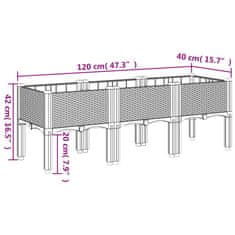 Vidaxl Záhradný kvetináč s nohami sivý 120x40x42 cm PP