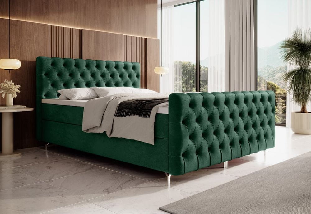 Veneti Čalúnená posteľ 160x200 ADRIA COMFORT PLUS s úložným priestorom - zelená
