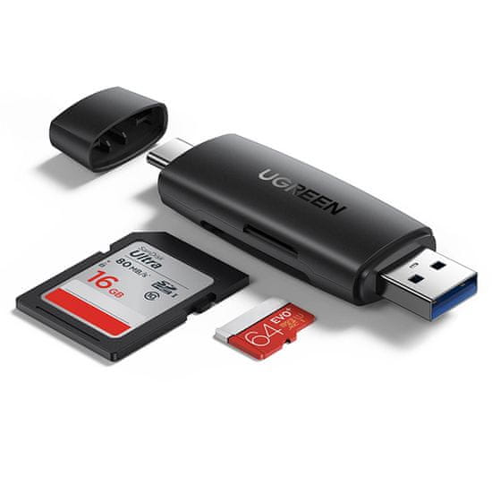 shumee Adaptér 2 zástrčky USB-A a USB-C, čítačka kariet SD a micro SD, čierna