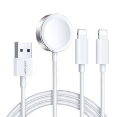 shumee Kábel 3v1 USB-A kábel s indukčnou nabíjačkou + 2x iPhone Lightning 1,2m biely