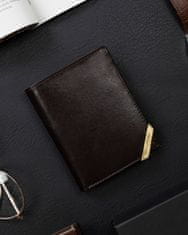 Rovicky Vertikálna pánska peňaženka so zlatým akcentom, prírodná lícová koža