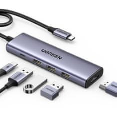 shumee 5v1 Multifunkčný HUB adaptér USB-C 3x USB-A HDMI 4K PD 100W šedý