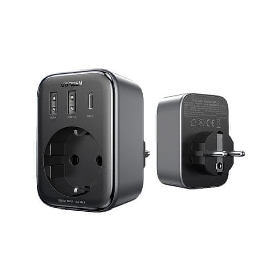 shumee 2v1 adaptér do nástennej nabíjačky EU AC 13A 2x USB USB-C 30W zástrčka EÚ čierna