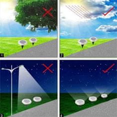 Netscroll Sada 4 solárnych LED svietidiel pre záhradu, chodník alebo terasu, elegantné záhradné osvetlenie, záhradné lampy na solárnu energiu, svetelný senzor, 6-10 hodín bieleho svetla,8 diód,SolarGardenLights